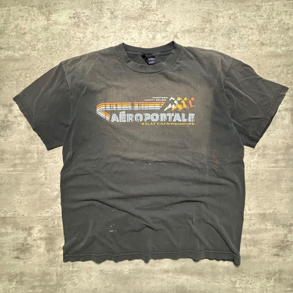 Aeropostale T Shirt Extra Large Black Vintage 90s Faded Relay Championships Tee